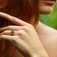 Gem kameni kralj 18k ruža pozlaćena srebro 1. ct okrugli London Blue Topaz Halo Angažov prsten