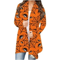 Ženski pauk Print Cardigans Otvoreno prednja ruka dugih rukava Comfy kardigan Lagane majice Jesen narandžasti