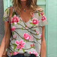 Cvjetne majice ljetni klirens za žene kratki rukav Casual V izrez grafički majica Trendy Comfy tunika